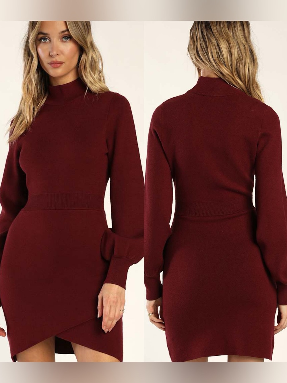 Lulus | Wintry Weather Burgundy Mock Neck Long Sleeve Sweater Dress